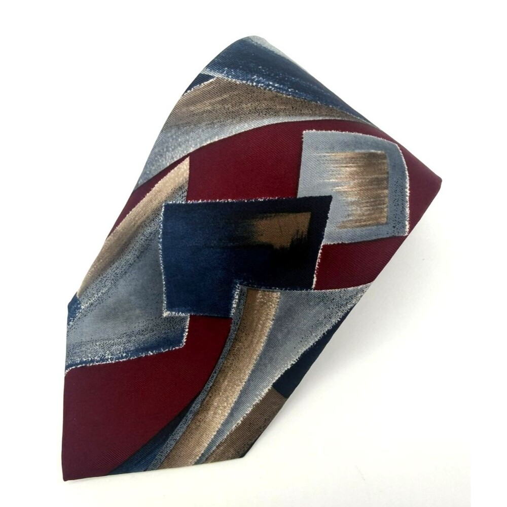 Vintage Viaggio Silk Tie Abstract Geometric Geometric Brushstroke Burgundy Blue